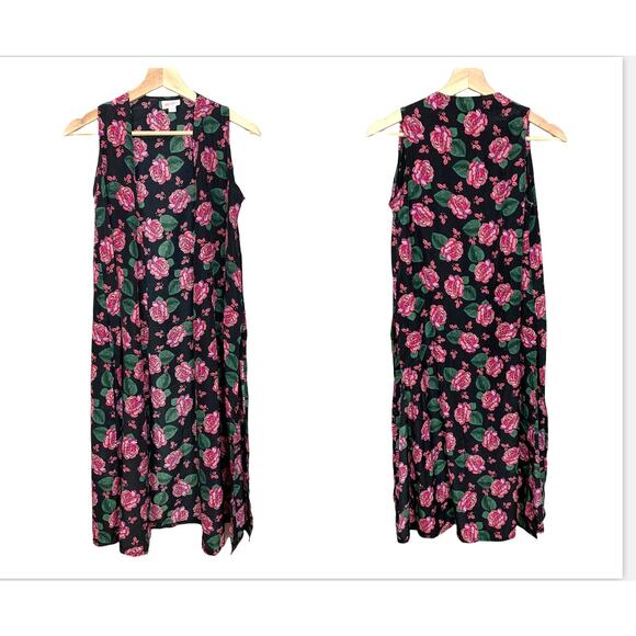 Lularoe Floral Rose Print Joy Duster Vest Cardigan Sleeveless Split Sides XS - Picture 1 of 6